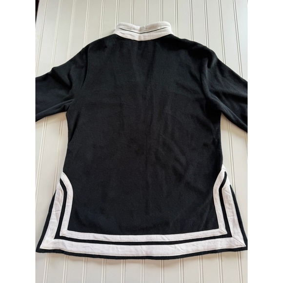 Boston Proper Womens Terry Cloth Tunic Top M Black White Trim V Neck Long Sleeve - Picture 8 of 8